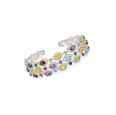 37.55 TCW Oval & Round Shape Multi Gemstone Engagement Cuff Bracelet For Woman - Image 1 of 4