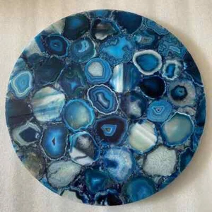 Blue Brazil Agate Stone Table Top, Dining Table Living Room Interiors Handmade - Picture 1 of 7