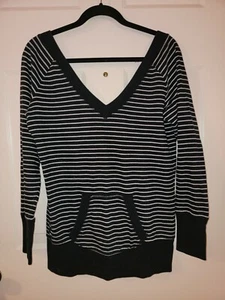 VSX SPORT, Black & White Striped Off The Shoulder Sweater, Size Small - Picture 1 of 2