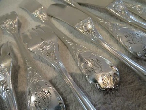 1900 silver-plated 16p fish cutlery set Christofle marly small wears plating - Picture 1 of 11