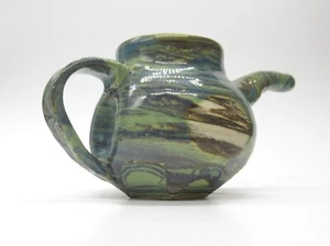 Handmade Ceramic Teapot Artisan Handle & Abstract Green Blue Swirl Glaze Signed - Picture 1 of 17