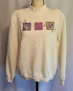 Vintage Quilted White Heart Applique Ugly Sweater Sweatshirt L 80s Holiday - Picture 1 of 9