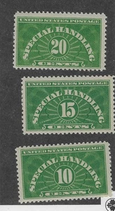 Scott # QE1-QE3, 10-15-20 cents, yellow green, 1925-29, MHR - Picture 1 of 1