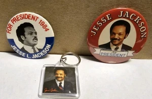 Jesse Jackson For President Political Vintage Schlüsselanhänger Keychain und 2 Pins - Bild 1 von 2