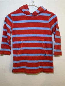 Mini Boden Striped Terry Cloth Hoodie Swim Coverup Blue Red 4-5Y - Picture 1 of 5