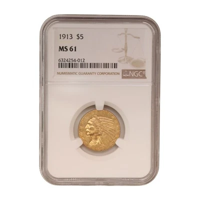 1913 $5 INDIAN HEAD GOLD COIN NGC MS61 #6271 - Image 1 of 2