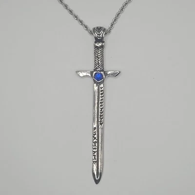 ESPADA / PIEDRA AZUL Dije Colgante Peltre / COLLAR CADENA CUERDA INOXIDABLE 18"-24" Foto 1 de 4