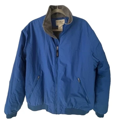 LL Bean Men’s Size XL Blue Warm Up Jacket Gray Fleece Lined Zip Thinsulate EUC - Image 1 of 4