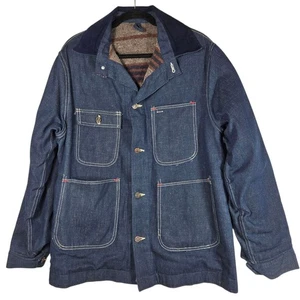 Vintage Denim Barn Chore Coat 38 Indigo Blanket Lined Sears Sanforized Jacket - Picture 1 of 18
