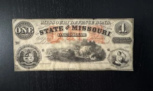 State Of Missouri, 1861 $1 Dollar Confederate Currency Bond - matted on back - Picture 1 of 4