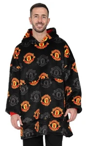 Manchester United FC Men's Fully Lined Luxury Fleece Oversized Hoodie Black - Picture 1 of 6