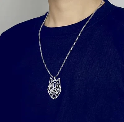 Wolf Necklace Alsatian Husky Style Pendant Silver Stainless Steel Jewellery NEW - Image 1 of 4