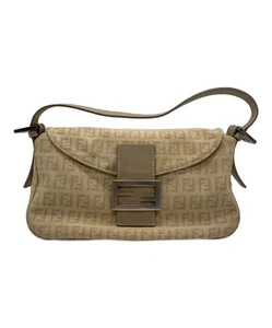 Bolso de Hombro FENDI Baguette Lona Calabacín Cuero Solapa Logo USADO Japón 10037 - Imagen 1 de 10