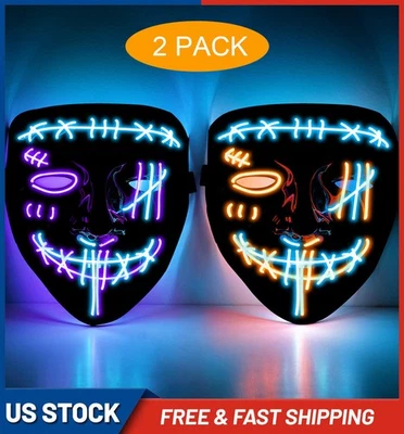 2pcsHalloween V-shaped scar one-eyed LED light-up mask blue-violet + blue-orange - Image 1 of 4