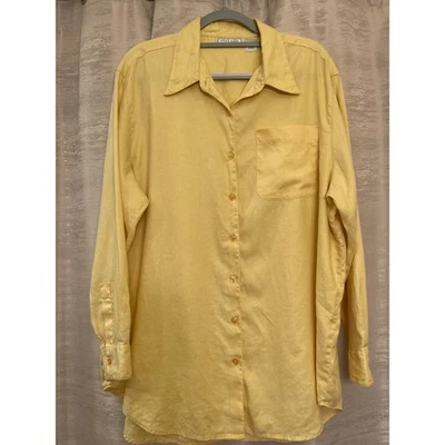 Studio Works Women's 1X Button Down Shirt Yellow Long Sleeve Linen - Image 1 of 4