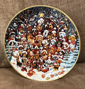 Gebrauchter Vintage Franklin Mint Santa Paws Weihnachten Hündchen Teller #LD9570 - Bild 1 von 2