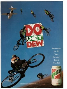 1992 Diet Mountain Dew Print Ad Do Diet Dew Sky Diving Bicycles 8.5"x11" - Picture 1 of 1