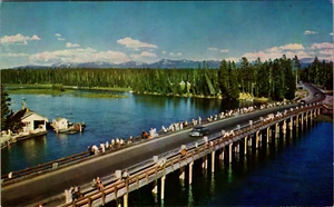 Fishing Bridge, Yellowstone National Park & Lake Vintage Postcard Unposted - Picture 1 of 2