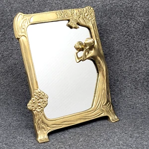 Vintage Art Nouveau Solid Brass Vanity Mirror Lady of the Lake Flowers 9,5" - Picture 1 of 18