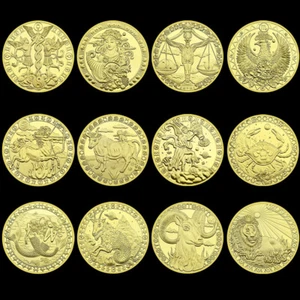 Twelve Constellations Gold Plated Ornament Medals 12pcs/set Chanenge Coins - Bild 1 von 16