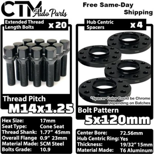 4x 15mm Thick 5x120 72.56mm CB Wheel Spacer Kit With Black Bolt 14x1.25 Fit BMW - Picture 1 of 8