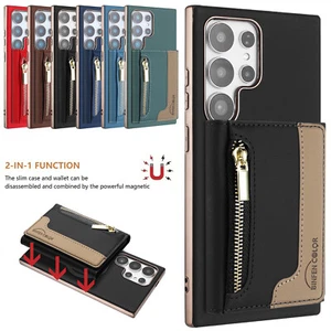 For Samsung Galaxy S25 Ultra S24 S23 22 Zipper Leather RFID Wallet Magnetic Case - Picture 1 of 85