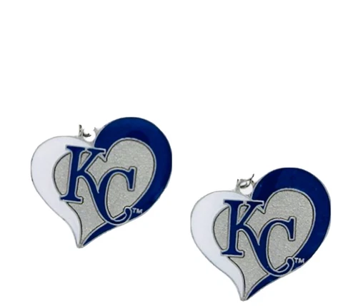 Kansas City Royals KC MLB Swirl Heart Dangle Logo Earring Set NEW! Ships FREE! Cover