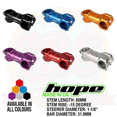 Hope RX Stem 80mm 1-1/8" Steerer 31.8mm Bar 15 Degree - All options - Brand New - Image 1 of 1