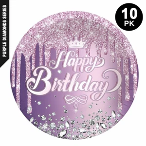 10pk Purple Shinning Diamonds Princess Party Plates 23cm Round - Picture 1 of 1