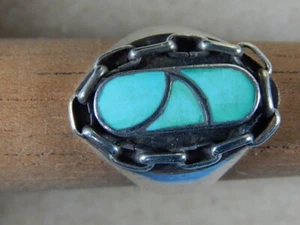 Anillo Zuni turquesa para hombre de esterlina nativa americana usado talla 10-1/4 firmado - Imagen 1 de 3