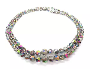 Collar vintage gris con cuentas de aurora boreal de doble hebra - Imagen 1 de 8