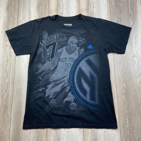 Adidas New York Knicks Shirt Mens Medium Black Carmelo Anthony Short Sleeve Men Cover