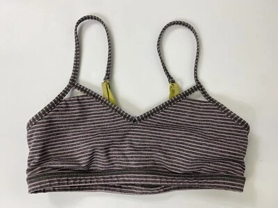 Sujetador deportivo Lululemon Seek the Heat recortes con tiras gris rosa rayas talla 6 Foto 1 de 4