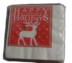 Servilletas Bev de reno FELICES FIESTAS 20 ct CUERNO con BOMBILLA Papel Artfaire De Colección EE. UU. - Imagen 1 de 3