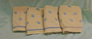 AVANTI HAND TOWELS LIGHT YELLOW EMBROIDERED BLUE ROSES SET OF 4 NEW BUT WASHED - Picture 1 of 7
