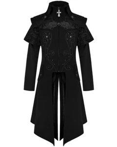 Devil Fashion Mens Gothic Coat Jacket Black Velvet Damask Steampunk Victorian - Picture 1 of 12