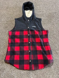 Columbia Womens Jacket Vest Size XXL 2XL Read Plaid Buffalo Snap Fleece - Picture 1 of 10