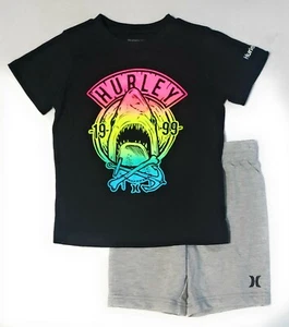 HURLEY Boys 2pc Short Sleeve Shirt Shorts Set Black/Grey NWT - Picture 1 of 3