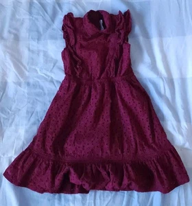 JANIE AND JACK Girls Size 4 Burgundy Eyelet Ruffle Front Sleeveless Dress Collar - Picture 1 of 5