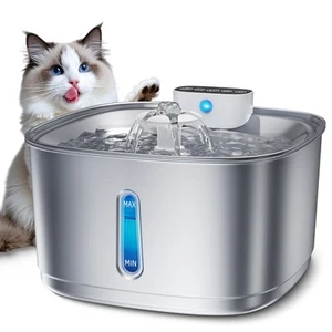 Stainless Steel Cat Water Fountain Wireless - 108oz/3.2L Cordless Pet Fountai... - Picture 1 of 8