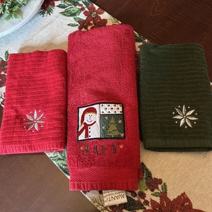 Set asciugamani natalizi vintage Linens & Things accoglienti mani/punta dita/3 100% cotone - Foto 1 di 8