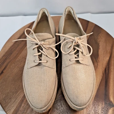 STUART WEITZMAN WOMENS BEIGE LINEN KENT PLATFORM OXFORD SHOE SIZE 8.5 LUXURY - Image 1 of 4