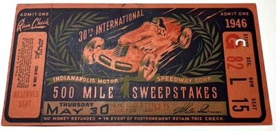 Boleto de colección de las 500 500 Indianápolis 1946 ganador George Robson carreras de autos Foto 1 de 4