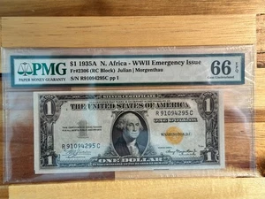 1935-A $1 North Africa Silver Fr. 2306 RC Block PMG 66 EPQ Serial R91094295C - Picture 1 of 2