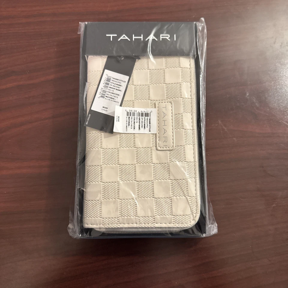 Новый в коробке TAHARI «Delta в клетку» женщин бежевый молнии бумажник/клатч 8 «x 4» - Изображение 1 из 1