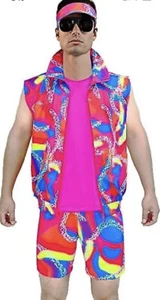 Ken Herren Kostüm Set Tank Top Weste kurze Hose Sonnenblende rosa Halloween Cosplay - Bild 1 von 3