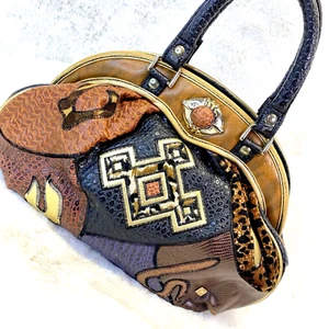Borsa Nas Vintage Alentino Ecopelle Esotica Pelle di Rana Patchwork Nera Borsa Tribale - Foto 1 di 18