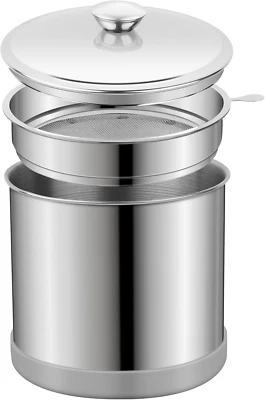 1.2L Bacon Grease Saver Container with Fine Mesh 1.2L, Silver - Image 1 of 4