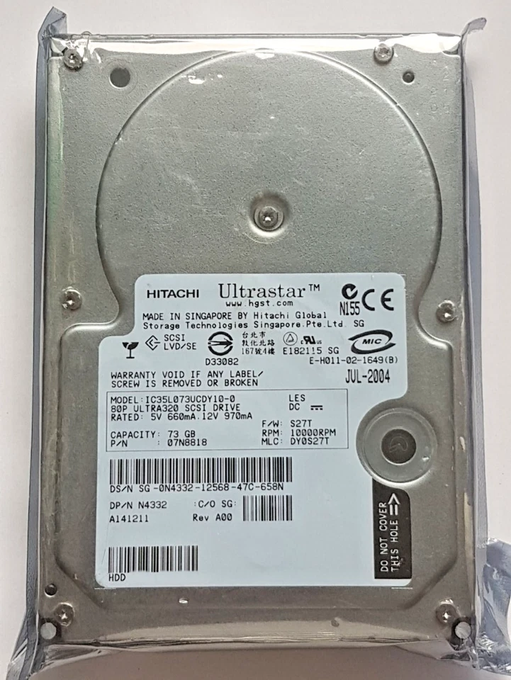 73 GB Hitachi Ultrastar IC35L073UCDY10-0 10K U320 SCSI 80pin 3.5 " Hard Drive - Image 1 of 1