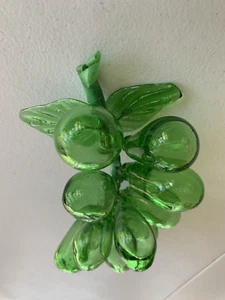 Vintage Green Glass Cluster (11) Large Grapes with Leaves! 1960's - Picture 1 of 6